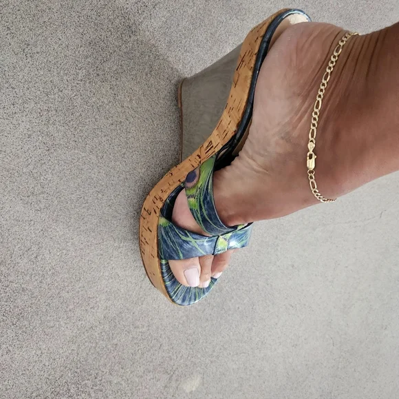 Casadei Italian Blue And Green Wedge Sandals - Picture 7 of 12